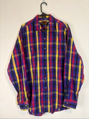 Vintage Boston Traders Multi-Color Madras Plaid Button Down Shirt - Size Large